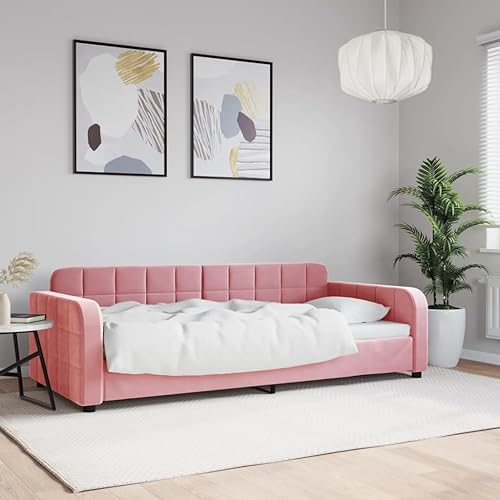 Festnight Schlafsofa 2 sitzer Sofa Couch mit Schlaffunktion Schlafcouch Tagesbett Bettsofa Gästebett Jugendbett Sofa klein -Rosa-Samt-90 x 200 cm von Festnight