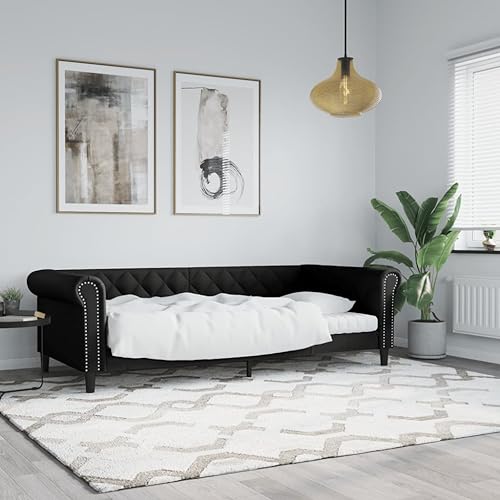 Festnight Schlafsofa 2 sitzer Sofa mit Schlaffunktion Schlafcouch Tagesbett Jugendbett Gästebett Sofa 2 sitzer klein-Schwarz-Kunstleder-90 x 200 cm von Festnight