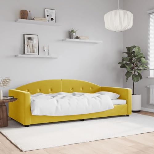 Festnight Schlafsofa 2 sitzer Sofa mit Schlaffunktion Tagesbett Schlafcouch Jugendbett Gästebett Sofa 2 sitzer klein -Gelb-Samt-90x200 cm von Festnight