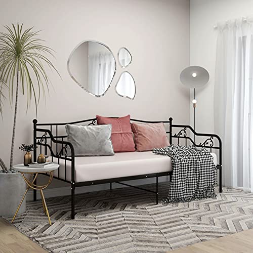 Festnight Schlafsofa Metallbett 90x200 cm Gästebett Bettgestell Schwarz Metall Einzelbett Metallbett Tagesbett 90x200 Metall Tagesbett-Rahmen von Festnight