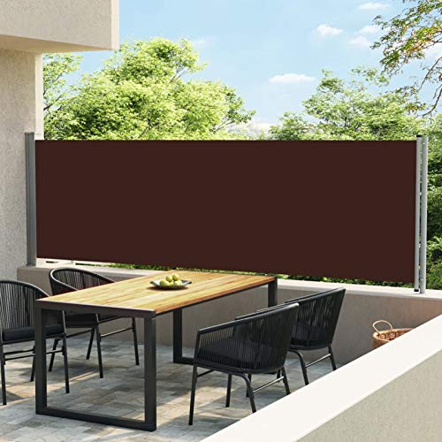 Festnight Seitenmarkise Ausziehbar Sichtschutz Garten Sonnenschutz Balkon Balkonsichtschutz Windschutz Seitenrollo Terrasse 140x600 cm Braun Reißfest von Festnight