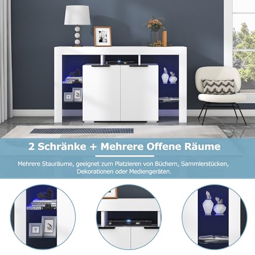 Festnight Sideboard Wohnzimmer Kommoden LED Buffetschrank Wohnzimmerschrank Küchenschrank Weiß Moderne kommoden & sideboards Flur Schrank 140x40x80 cm von Festnight