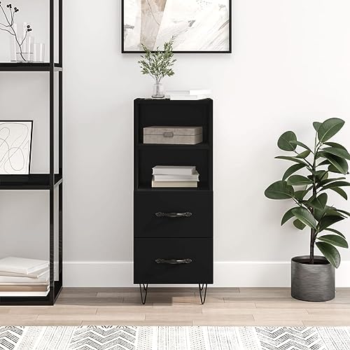 Festnight Sideboard Wohnzimmer Sideboard Flur Schwarz-3 34,5x34x90 cm Sideboard Schlafzimmer Holzwerkstoff Beistellschrank mit Schubladen und Fächern Kommode Schubladenschrank Metallbeine von Festnight