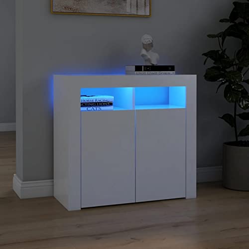 Festnight Sideboard Wohnzimmer mit LED Kommode Flur Sideboard Flur Küchenschrank für Flure Wohnzimmerschrank Flurschrank Standschrank Kommode Sideboard Weiß 80 x 35 x 75 cm von Festnight