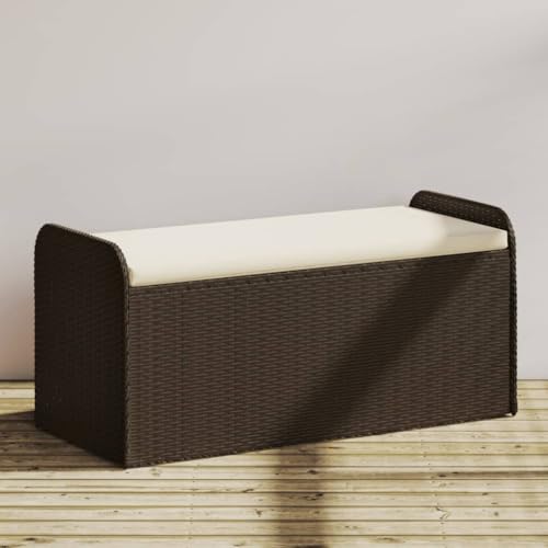 Festnight Sitzbank mit Stauraum Gartenbank Bank Rattan Aufbewahrungsbank Sitzbank Auflagenbox mit Kissen Braun 115x51x52 cm Poly Rattan Gartensofa Balkonmöbel Gartenmöbel Balkonbank von Festnight