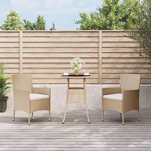 Festnight Sitzgruppe Garten Essgruppe 2 Personen Rattan,Poly Rattan Sitzgruppe Gartenmöbel Set,Rattan Essgruppe Outdoor,Gartenmöbel Set 2 Stühle Mit Tisch Schlichtes Beige,Balkonmöbel Set von Festnight