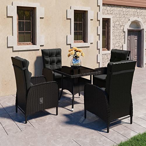 Festnight Sitzgruppe Garten Essgruppe 4 Personen Rattan Gartenmöbel Set mit 4 Stühle Verstellbar Garten essgruppe Rattan sitzgruppe Gartentisch Sitzgarnitur-5-tlg mit Tisch:80 x 80 cm-Schwarz von Festnight