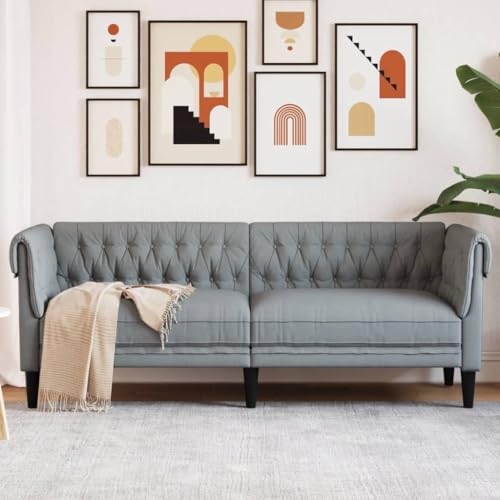 Festnight Sofa Chesterfield 3-Sitzer, Couch 3-er, 3 Sitzer Sofa, Glamour Design, Modern 3er Gästesofa mit Armlehne, Couchgarnitur, Sofagarnitur, Polstersofa - Wohnzimmer Hellgrau von Festnight