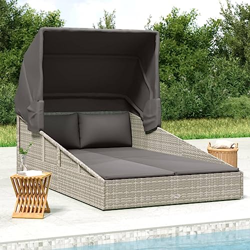 Festnight Sonnenliege 2 Personen mit Dach doppelliege Outdoor gartenliege 2 Personen Rattan gartenliege Rattan Sonnenbett Loungebett Balkon Liege Relaxliege für Garten Balkon Grau 200x114x128 cm Festnight Sonnenliege 2 Personen mit Dach doppelliege Outdoor gartenliege 2 Personen Rattan gartenliege Rattan Sonnenbett Loungebett Balkon Liege Relaxliege für Garten Balkon Grau 200x114x128 cm von Festnight