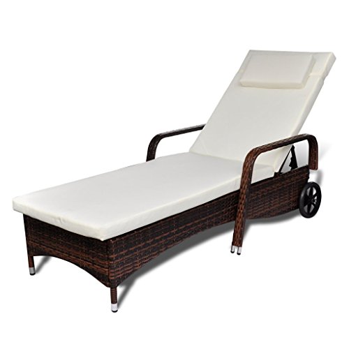 Festnight Sonnenliege Rattanliege Camping Gartenliege Relaxliege aus Poly-Rattan 198x66x(30-98) cm für Garten oder Terrasse - Braun von Festnight