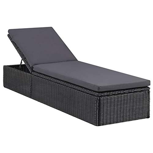 Festnight Sonnenliege Rattanliege Klappbar Relaxliege Garten Liege Poly Rattan Liegestuhl Schwarz und Dunkelgrau 198 x 60 x (30-83,5) cm (L x B x H) von Festnight