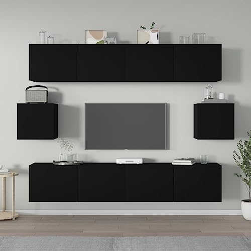 Festnight TV Board hängend TV Lowboard Lowboard Hängeschrank Hängeboard Wohnwand Wohnwand Wohnzimmer Tv möbel -Schwarz-6-tlg von Festnight