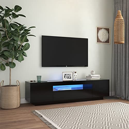 Festnight TV Board mit LED TV Lowboard Fernsehschrank TV Schrank Lowboard Fernsehschrank Fernsehtisch Sideboard für Wohnzimmer Schlafzimmer Möbel Schwarz 160x35x40 cm von Festnight