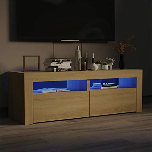 Festnight TV Board mit LED TV Lowboard Fernsehschrank TV Schrank Lowboard Fernsehschrank Fernsehtisch Sideboard für Wohnzimmer Schlafzimmer Möbel Sonoma Eiche 120x35x40 cm von Festnight