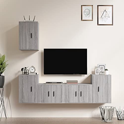 Festnight TV Lowboard TV Schrank Set Fernsehschrank Hängend Wohnwand Hängeschrank TV Board Wohnzimmer Schrank Modern Wandhängend Fernsehtisch Wandschrank Grau Sonoma von Festnight