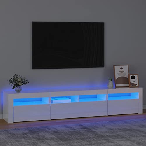 Festnight TV Lowboard mit LED TV Board Fernsehschrank TV Schrank Lowboard Fernsehschrank Fernsehtisch Sideboard für Wohnzimmer Schlafzimmer Möbel 210 x 35 x 40 cm Hochglanz-Weiß von Festnight