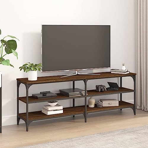 Festnight TV-Schrank, TV Board, Lowboard Fernsehschrank TV mit Fächern, TV Board, TV Kommode für TV-Geräte, TV Bank für Wohnzimmer, Metall, Braun Eichen-Optik140x30x50 cm von Festnight