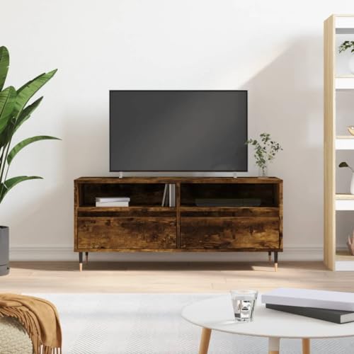 Festnight TV-Schrank Holz TV-Bänke mit Fächern und Schubladen TV-Möbel Fernseher Schrank Fernsehtisch Räuchereiche 100x34,5x44,5 cm Stauraum TV Board TV-Ständer für Wohnzimmer Schlafzimmer von Festnight