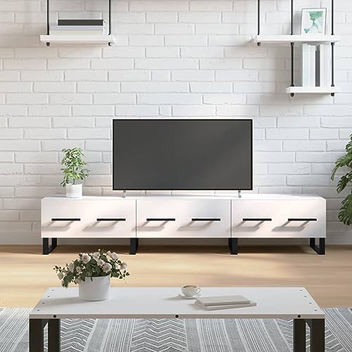 Festnight TV-Schrank Wohnzimmer Schrank Lowboard mit Schubladen Hochglanz-Weiß-1 150x36x30 cm TV-Möbel TV-Ständer Medienschranks Eisenbeine Beistelltische fürs Wohnzimmer TV-Bänke & Lowboards von Festnight