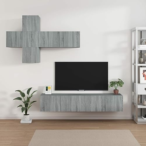 Festnight TV Set TV Schrank Hängeboard Lowboard Hängeschrank TV Board Fernsehtisch Wandregal hängend Wohnschrank Lowboard Hängeschrank Modernes Grau Sonoma 7-TLG von Festnight