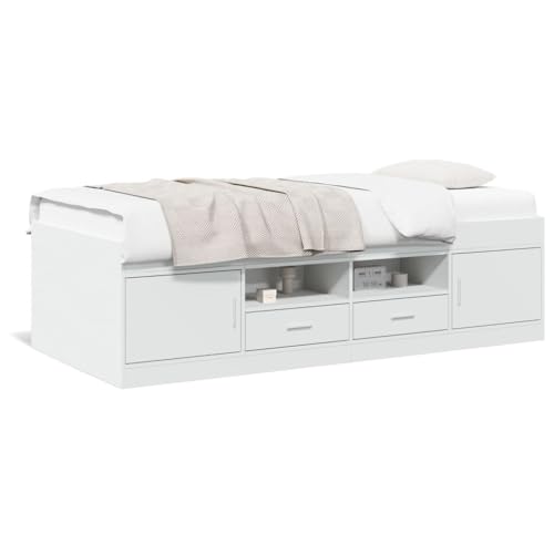Festnight Tagesbett 100x200 mit stauraum Tagesbett mit Schubladen Bett mit Stauraum Einzelbett mit Schubkästen Gästebett-Weiß-100x200 cm von Festnight