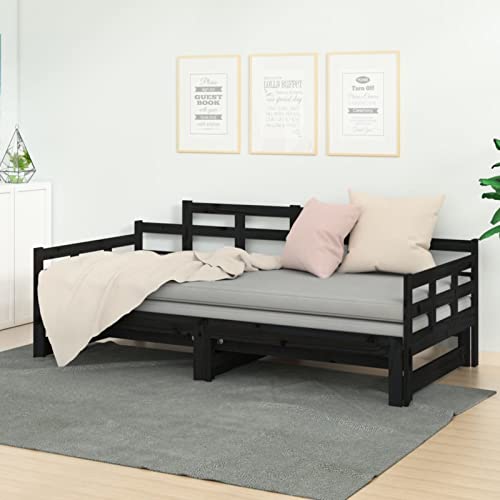 Festnight Tagesbett Ausziehbar Holz 90 x 190 cm Ausziehbett Multifunktionale Tagesbett Schlafcouch Ausziehbar Schwarz Schlafsofa Ausziehsofa Bettgestell Sofabett Holzbett Bettsofa von Festnight