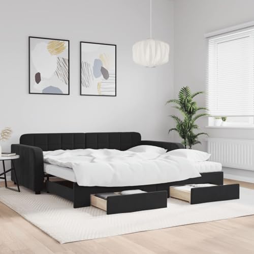 Festnight Tagesbett Ausziehbar mit Bettkasten & Schublade & Matratze Tagesbett 100 x 200 cm Ausziehbare 2-In-1-Tagesbett,Jugendbett 100 x 200 cm Gästebett Kinderbett,Schlafsofa Schwarz Samt Festnight Tagesbett Ausziehbar mit Bettkasten & Schublade & Matratze Tagesbett 100 x 200 cm Ausziehbare 2-In-1-Tagesbett,Jugendbett 100 x 200 cm Gästebett Kinderbett,Schlafsofa Schwarz Samt von Festnight