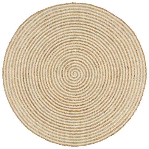 Festnight Teppich Outdoor Teppiche Rund geflochten für Garten oder Balkon Handgefertigt Jute mit weißem Spiraldruck 150 cm von Festnight
