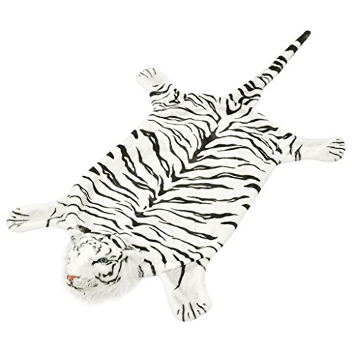 Festnight Tigerfell Tigerfell Teppich Weiß Plüsch Bettvorleger Tiger Kopf Dekoration 144 cm Weiß von Festnight