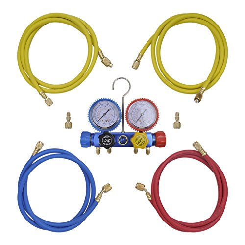 Festnight Vierwege-Verteiler-Set in Werkzeugset 4 Wege Monteurhilfe Verteiler für K?ltemittel R134, R410a, R22 und R407c von Festnight