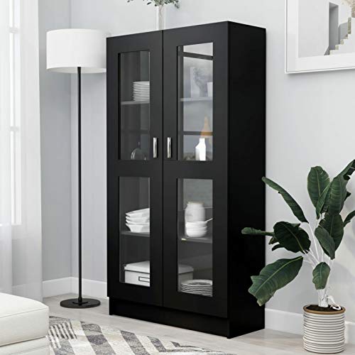 Festnight Vitrinenschrank Bücherschrank Mit Glastüren Aktenschrank Glastür Glasvitrine Stehend Vitrine Schrank Schwarz 82,5x30,5x150 cm Holzwerkstoff von Festnight