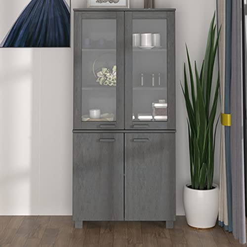 Festnight Vitrinenschrank Küchenschrank Hochschrank buffetschrank Schrank küche mehrzweckschrank 60 cm breit für Wohnzimmer Küche Esszimmer Büro Massivholz-Dunkelgrau-85 x 35 x 180 cm von Festnight