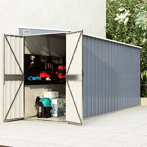 Festnight Wand Geräteschuppen geräteschuppen Metall Gartenhaus Gerätehaus Kunststoffgriff mit Sperrfunktion fahrradschuppen Verzinkter Stahl-Grau-118 x 382 x 178 cm von Festnight