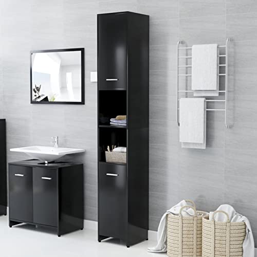 Festnight badezimmerschrank hoch badschrank schmal Bad Hochschrank Badschrank Bathroom Cabinet Bad Schrank stehend Badezimmer möbel -Schwarz-30x30x183,5 cm von Festnight