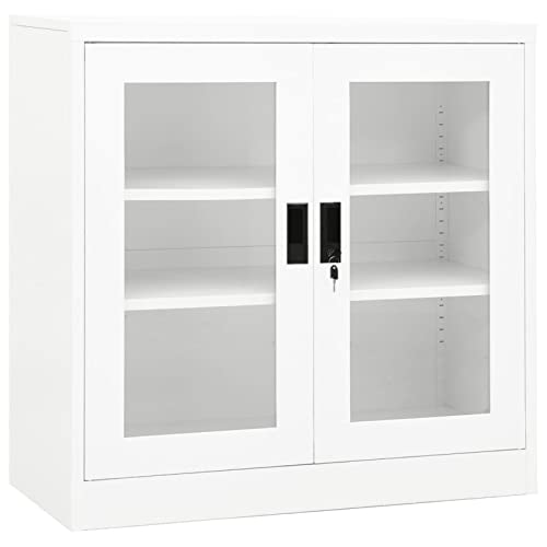 Festnight büroschrank Glas büroschrank abschließbar Metall abschließbare aktenschränke metallschrank klein für Zuhause, Büro, Schule-Weiß-90 x 40 x 90 cm von Festnight