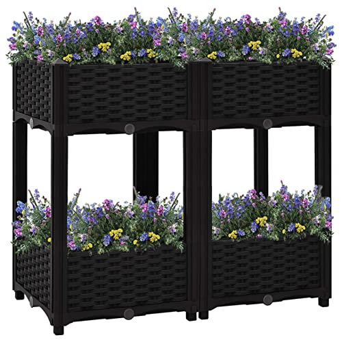Festnight hochbeet Kunststoff Hochbeete Für Garten hochbeet Balkon hochbeet wpc blumenkübel hochbeet Rattan Blumenkasten Pflanzkübel -Schwarz-80 x 40 x 71 cm von Festnight