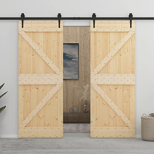 Festnight schiebetür Holz Schiebetürsystem Schiebetür mit Beschlag Schiebetür Barn Holz Innen Tür Sliding barn Door -2x-90 x 210 cm von Festnight