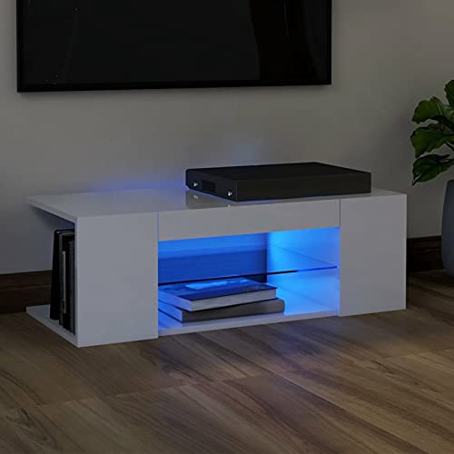 Festnight tv Schrank mit led Lowboard Fernsehschrank Fernsehtisch tv Bank tv Tisch TV Board Sideboard für Wohnzimmer Schlafzimmer Möbel Hochglanz-Weiß 90x39x30 cm von Festnight