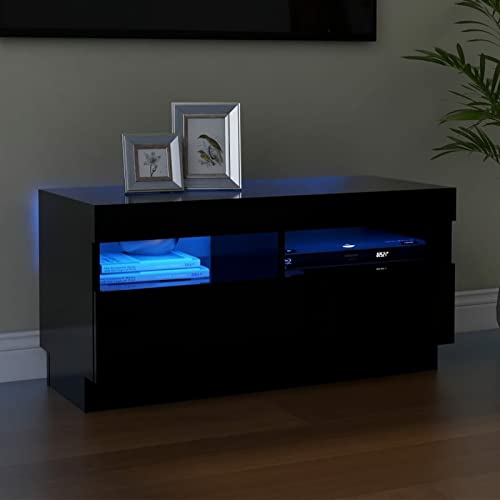 Festnight tv Schrank mit led Lowboard Fernsehschrank Fernsehtisch tv Bank tv Tisch TV Board Sideboard für Wohnzimmer Schlafzimmer Möbel Schwarz 80 x 35 x 40 cm von Festnight