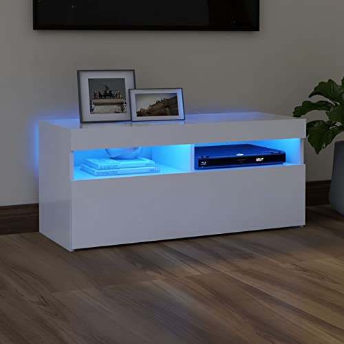 Festnight tv Schrank mit led Lowboard Fernsehschrank Fernsehtisch tv Bank tv Tisch TV Board Sideboard für Wohnzimmer Schlafzimmer Möbel Weiß 90 x 35 x 40 cm von Festnight