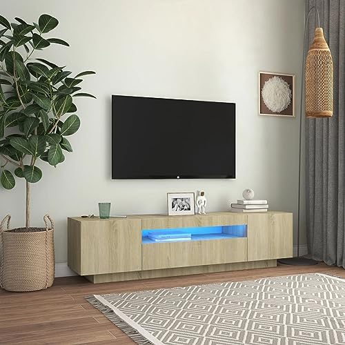 Festnight tv Schrank mit led tv Board fernsehschrank tv Tisch fernsehtisch tv Bank TV Board Sideboard für Wohnzimmer Schlafzimmer Möbel Sonoma Eiche 160x35x40 cm von Festnight