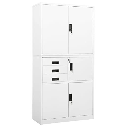 Festnjght Büroschrank Abschließbar Aktenschrank Metallschrank Lagerschrank Mehrzweckschrank Schrank Aufbewahrungsschrank Aktenregal Weiß 90x40x180 cm Stahl von Festnjght