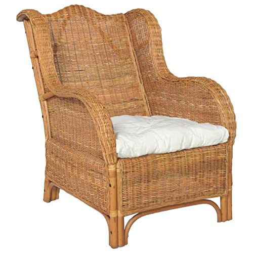 Festnjght Rattanstuhl Sessel Rattansessel Korbstuhl Sessel mit Kissen Rattanstuhl Esszimmer Armlehnstuhl STÜhle Esszimmer Hellbraun Natur-Rattan und Leinen von Festnjght