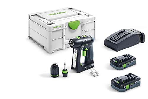 Festool Akku-Bohrschrauber C 18 HPC 4,0 I-Plus (mit Akkupacks BP 18 Li 4,0, Schnellladegerät, Werkzeugfutter, Magnet-Bithalter, Schnellspannbohrfutter, Bit, Gürtelclip), im Systainer von Festool