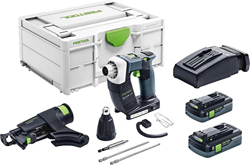 Festool Akku-Bauschrauber DWC 18-2500 HPC 4,0 I-Plus DURADRIVE (mit Akkupacks, Schnellladegerät, Magazinvorsatz, Tiefenanschlag, Gerüsthaken, Magnetbithalter, Bits, Gürtelclip), im Systainer von Festool