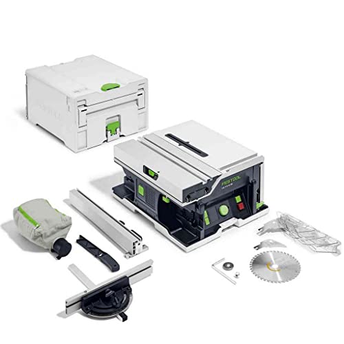 Festool Akku-Tischkreissäge CSC SYS 50 EBI-Basic (mit Kreissägeblatt, Parallelanschlag, Schiebestock, Winkel-Rastanschlag, Spänefangsack, Spaltkeile) von Festool