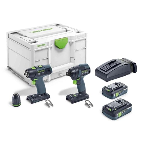 Festool Schrauber- und Bohrer-Set TID 18 HPC 4,0 I-Set T18 (mit TID 18, T 18+3, Akkupacks BP 18 Li 4,0, Schnellladegerät, Schnellspannbohrfutter, Gürtelclip), im Systainer von Festool