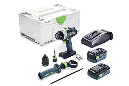 Festool Akku-Schlagbohrschrauber TPC 18/4 5,0/4,0 I-Plus QUADRIVE (mit Akkupacks, Schnellladegerät, Werkzeugfutter, Magnet-Bithalter, Schnellspannbohrfutter, Zusatzhandgriff, Bit), im Systainer von Festool