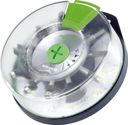 Festool Fräserbox Box-OF HW S8 Mix (mit Bündigfräser, Dübelbohrer, Nutfräser mit Bohrschneider, Abrundfräser, Fasefräser, Scheibennutfräser, Zinkenfräser) von Festool