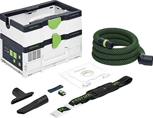 Festool Akku-Absaugmobil CTMC SYS I-Basic CLEANTEC (mit Hauptfilter, Filtersack montiert, Saugschlauch mit Winkeldrehausgleich saugerseitig, Polsterdüse, Fugendüse, Tragegurt, Sauger-Fernbedienung) von Festool